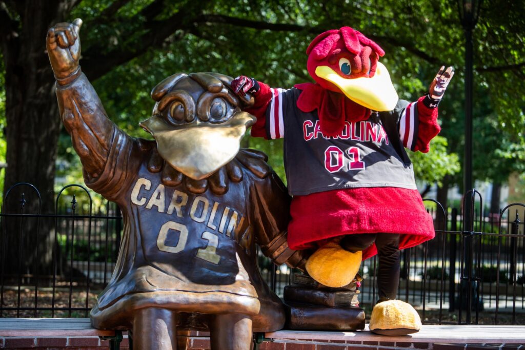 University of South Carolina campus and Williams-Brice Stadium in Columbia SC — showcasing Gamecock spirit and nearby Heartwood Furnished Homes short-term rentals for visiting families and fans.